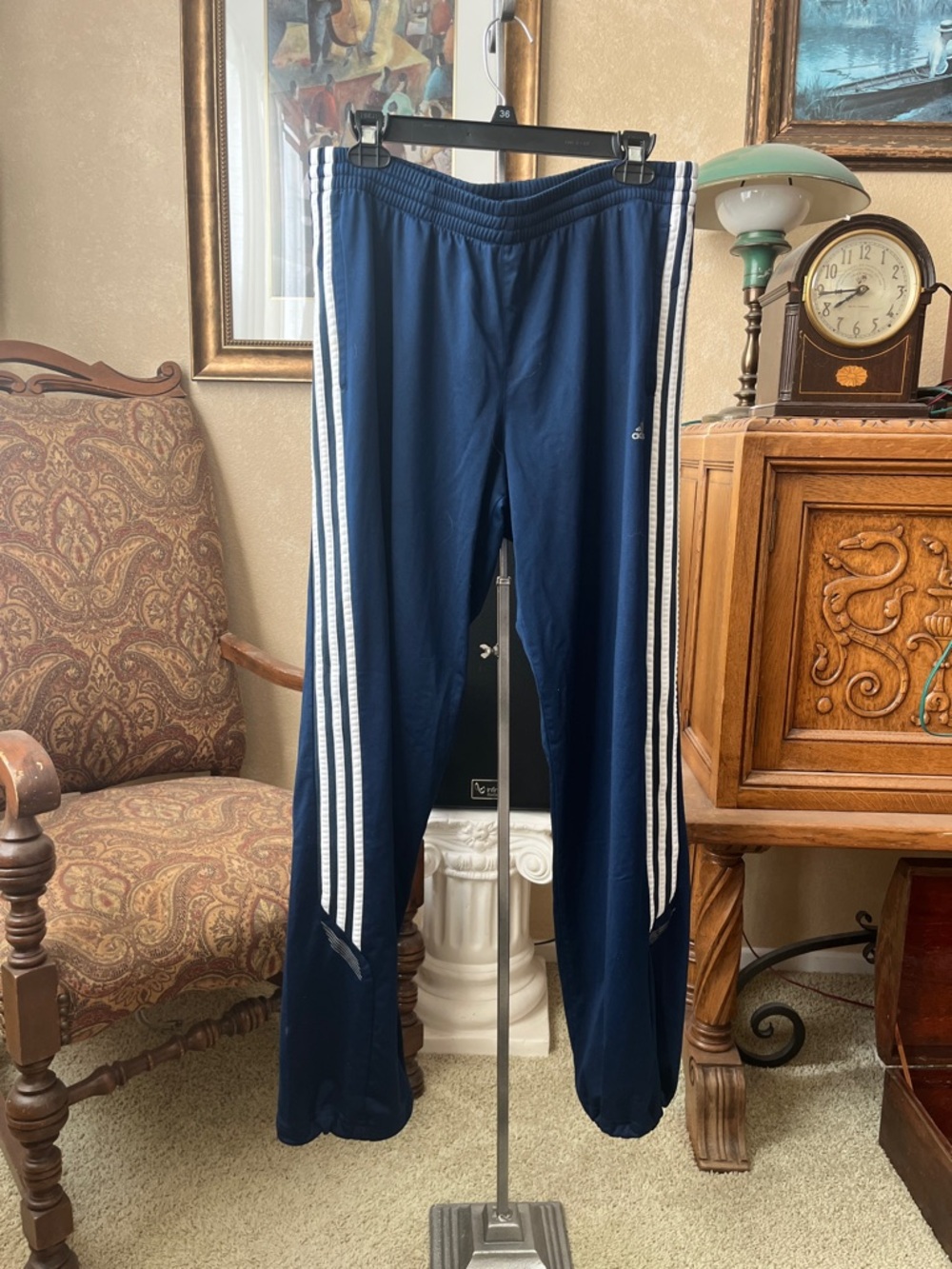 adidas Navy Blue Track Pants with White Three-Stripes